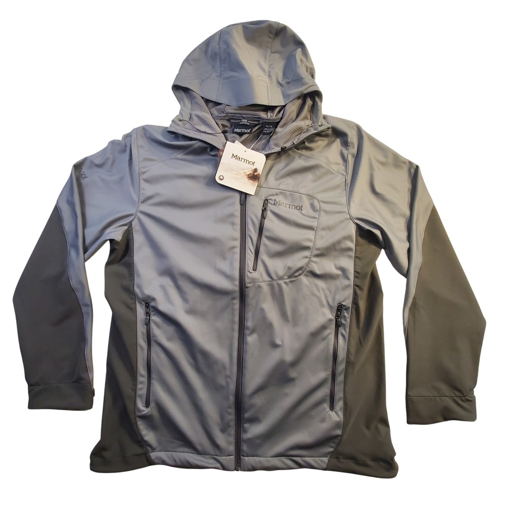 Marmot Gore Windstopper Softshell Hood Jacket Mens XL Gray Full Zip Outdoor NWT